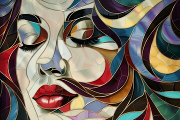 Stylized female face in a vibrant mosaic pattern, ideal for creative backgrounds