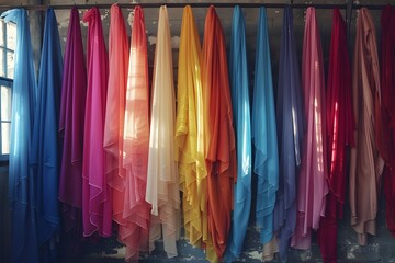 Photo womens colorful cloth hanging in a row female fashion concept