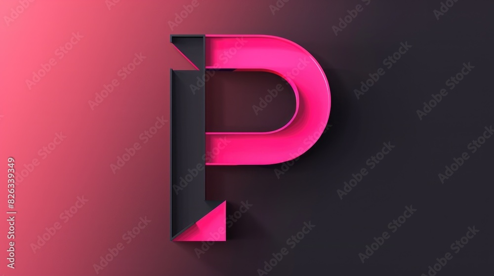 Poster Simple and stylish image of a pink letter P on a black background. Suitable for various design projects