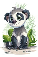 Cute cartoon panda bear sitting in the grass, suitable for children's illustrations