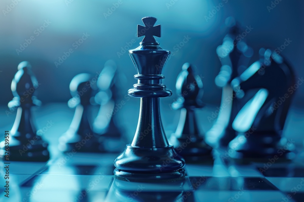 Poster a group of chess pieces on a chess board. suitable for strategy and competition concepts