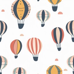 Naklejka premium Colorful air balloons on white background, seamless pattern, minimalist style, flat lay