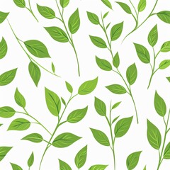 Fototapeta premium Colorful green leaves on white background, seamless pattern, minimalist style, flat lay