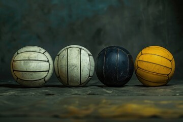 Colorful balls lined up on a table. Great for sports or game concept