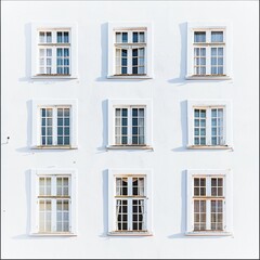 Fototapeta premium White building windows arranged as a pattern used for background. Close up view