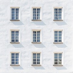 Fototapeta premium White building windows arranged as a pattern used for background. Close up view