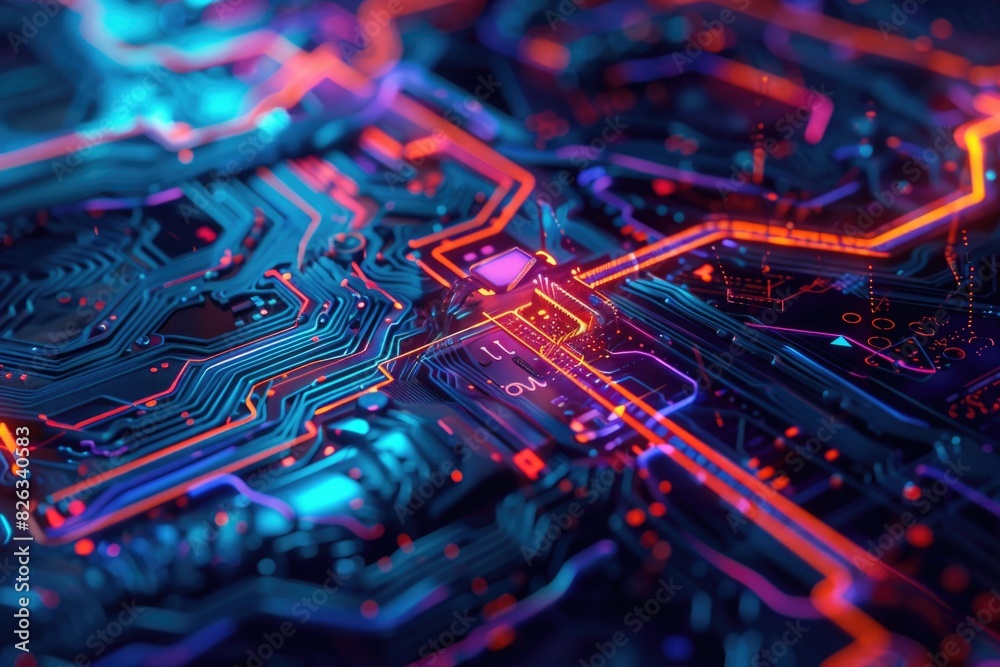 Poster Detailed view of a computer circuit board. Perfect for technology concepts