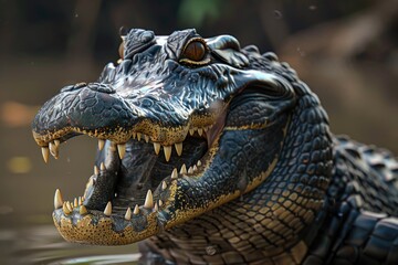 Obraz premium Close up of an alligator with its mouth open, suitable for wildlife and nature concepts