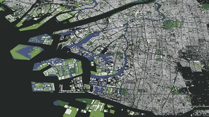 3D illustration of city and urban in Osaka Japan