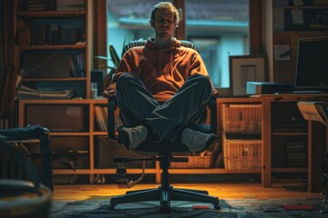 A man sitting in a chair in a room. Suitable for interior design concepts