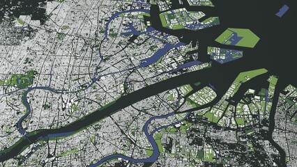 3D illustration of city and urban in Osaka Japan