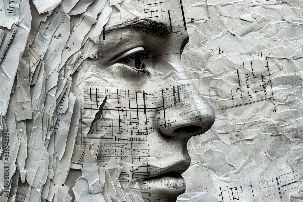 Aufkleber close up of a person's face on a piece of paper. ideal for educational or office related projects