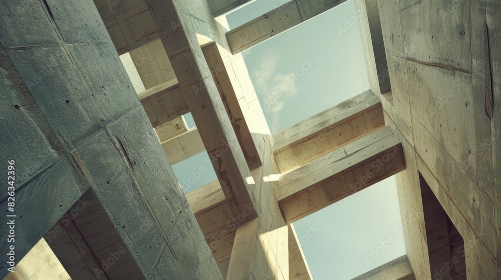 Poster a unique perspective of the sky from inside a building. perfect for architectural or interior design