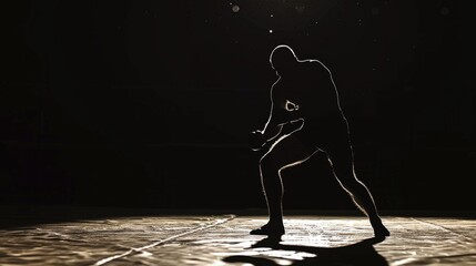 Silhouette of a man playing tennis in the dark. Great for sports and competition concepts