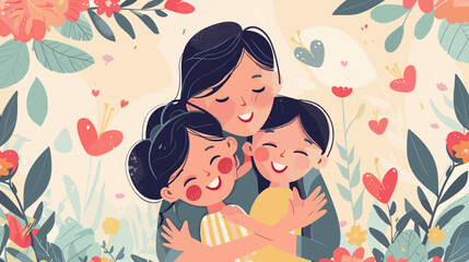 Mother's Joy: Embracing Children with Love and Nurturing Their Growth