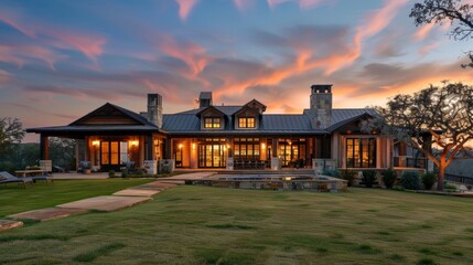 A grand ranchstyle house with sprawling verandas and traditional Western elements designed by the acclaimed architectural firm.