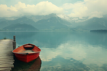 Photo of a serene lakeside with a dock and rowboat