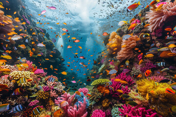 Photo of a vibrant coral reef with exotic fish