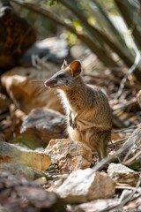 A small animal sitting on top of a pile of rocks. Perfect for nature and wildlife themes