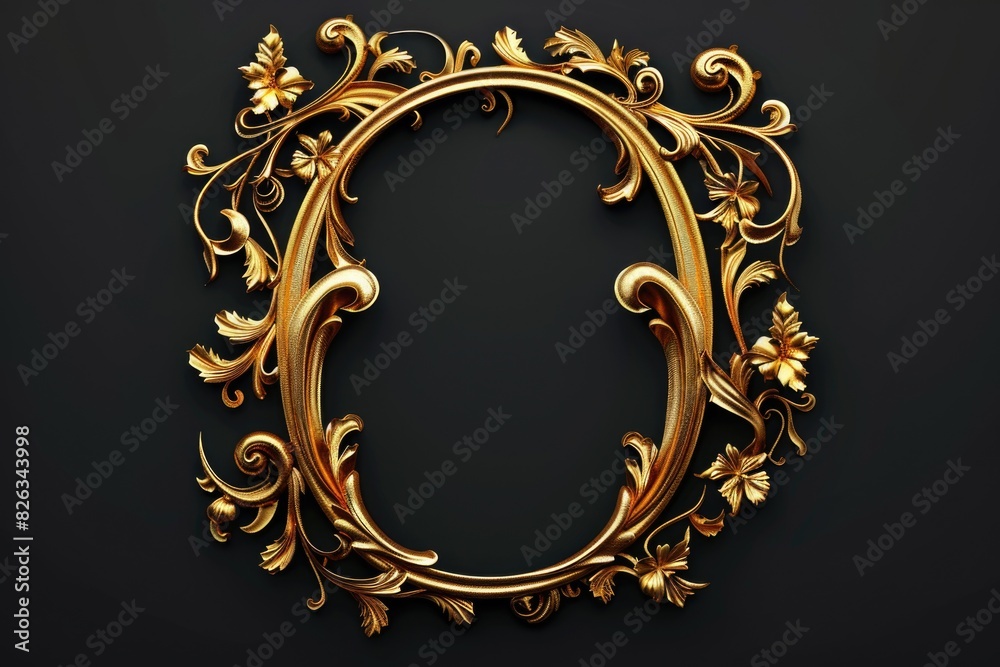 Poster elegant gold frame with intricate floral design, perfect for adding a touch of luxury to any project