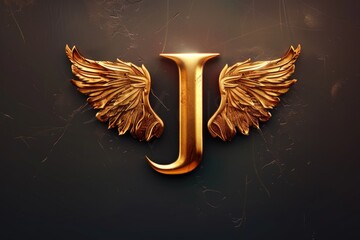 A golden letter J with wings on a sleek black background. Perfect for various design projects