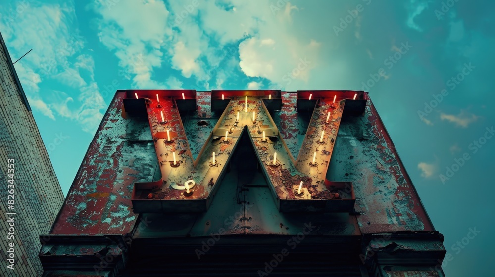Poster A building with a prominent W sign, suitable for business concepts