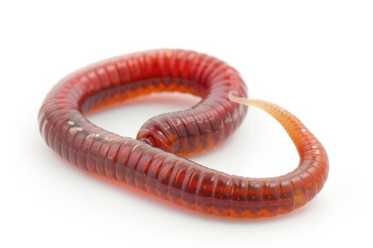 A red worm with a yellow worm in its mouth. Suitable for educational materials