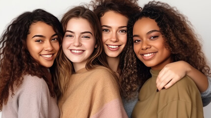 Obraz premium Four attractive, multicultural young women smiling for a group portrait, exuding confidence and friendship