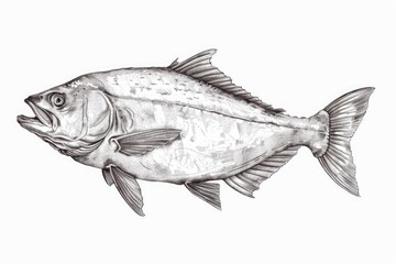 Detailed black and white sketch of a fish. Ideal for educational materials