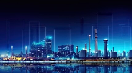 Obraz premium A dazzling city skyline at night with futuristic digital overlays, representing high-tech urban development