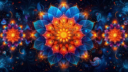 Fototapeta premium An intricate mandala pattern with detailed line work and vibrant colors, offering a sense of harmony and balance in its design.