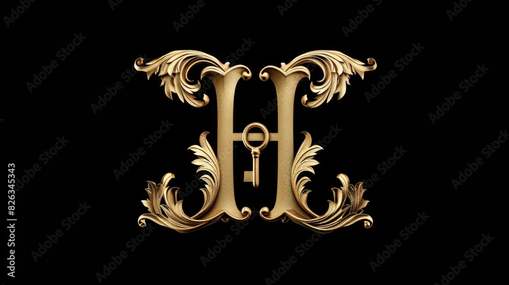 Aufkleber A golden letter H with a key in the middle. Perfect for security or encryption concepts