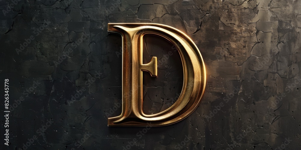 Poster Simple and elegant golden letter D on a black background. Perfect for branding and design projects