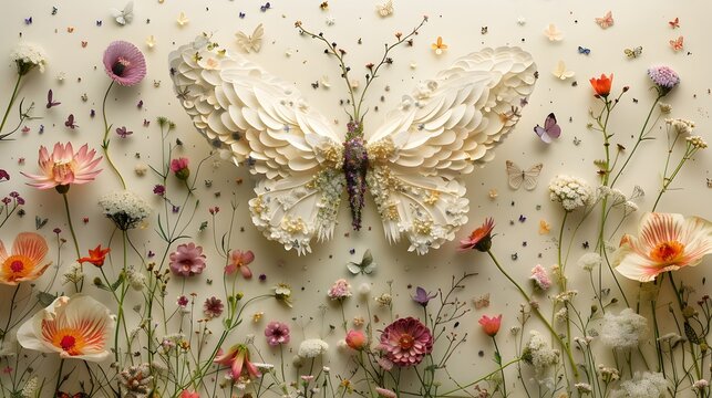 Intricate Floral Depicting the Process of Pollination on Vintage Paper