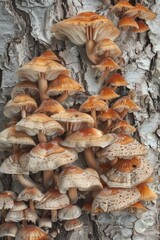 Cluster of mushrooms on tree trunk, ideal for nature backgrounds