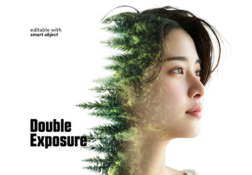 Double Exposure Effect. Contains Ai Generated Forest Image