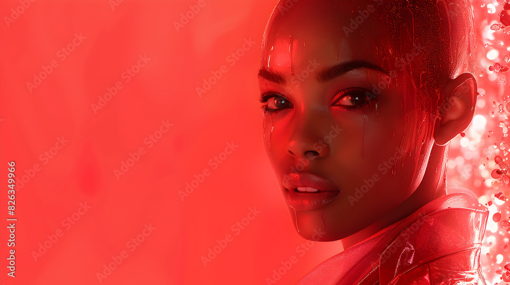 Wall mural portrait of a woman red background