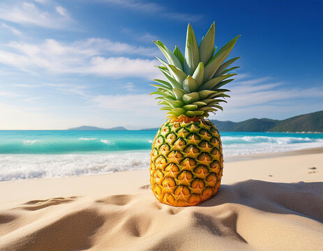 Ai generate of a pineapple on a sunny beach