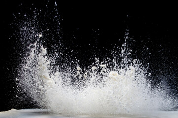 Milk Splashing Against Black Background in High-Speed Photography