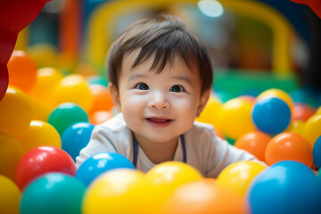 Obraz premium Cute children in playground playroom territory having fun playful childish mood made by Generative AI