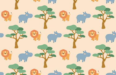 Fototapeta premium African animals seamless pattern on isolated background.