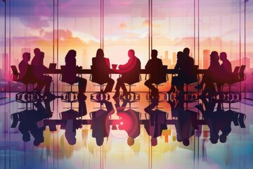 diverse business people at conference in progress in office 