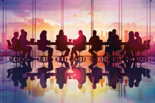 diverse business people at conference in progress in office 