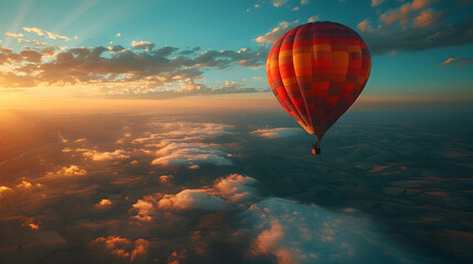 hot air balloon flying above the clouds