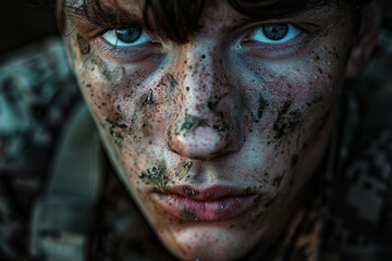 Portrait of a soldier with a weapon during a military operation made with generative AI