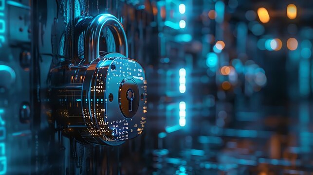 A close-up of a padlock with a digital background, symbolizing cybersecurity and data protection.