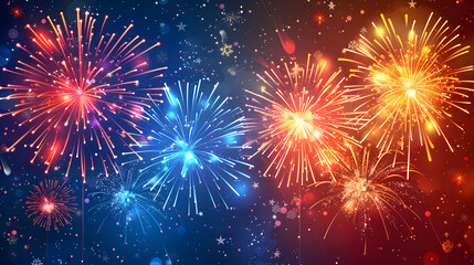 A fireworks display with four different colored fireworks