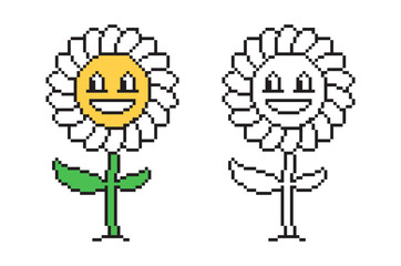 Flower with pixel style eyes white background