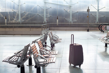 lost luggage in the airport, suitcase baggage without owner in modern airport