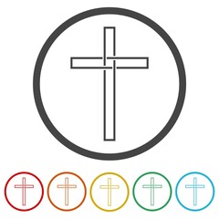 Simple golden cross icon. Set icons in color circle buttons